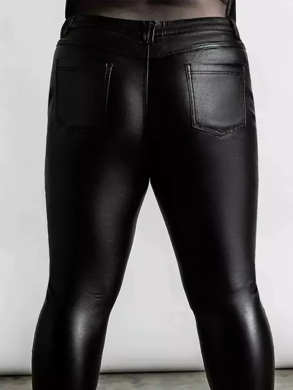Calças de couro fosco de cintura alta para mulheres, calças Bodycon PU stretch, lápis com zíper com bolso, 7XL, 8XL, 9XL, plus size, novo