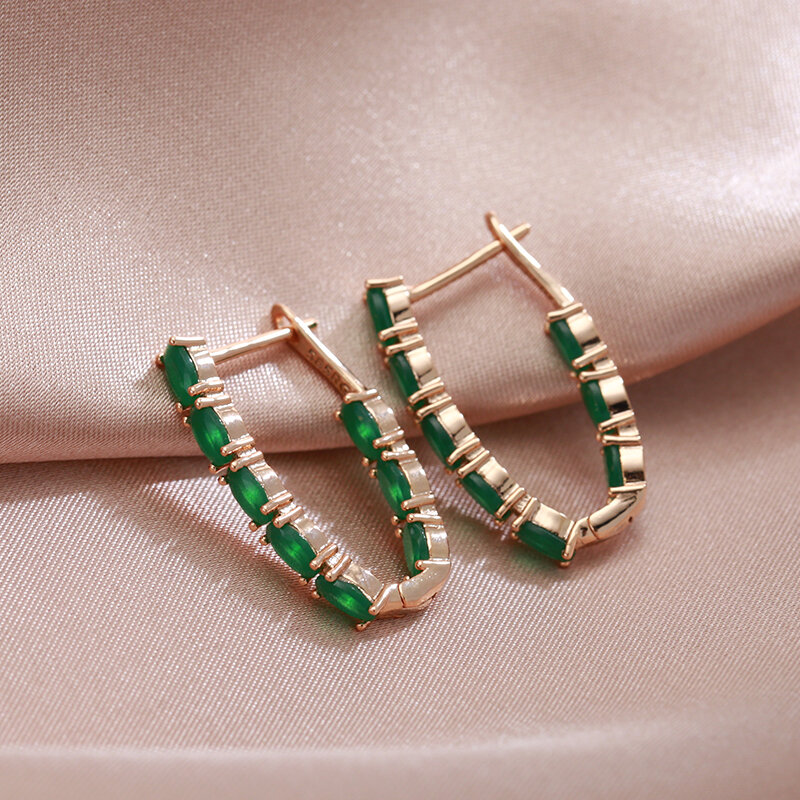 SYOUJYO orecchino da donna lungo con zirconi naturali verdi pieni 585 colore oro rosa gioielli da sposa Vintage da sposa Design di lusso miglior regalo