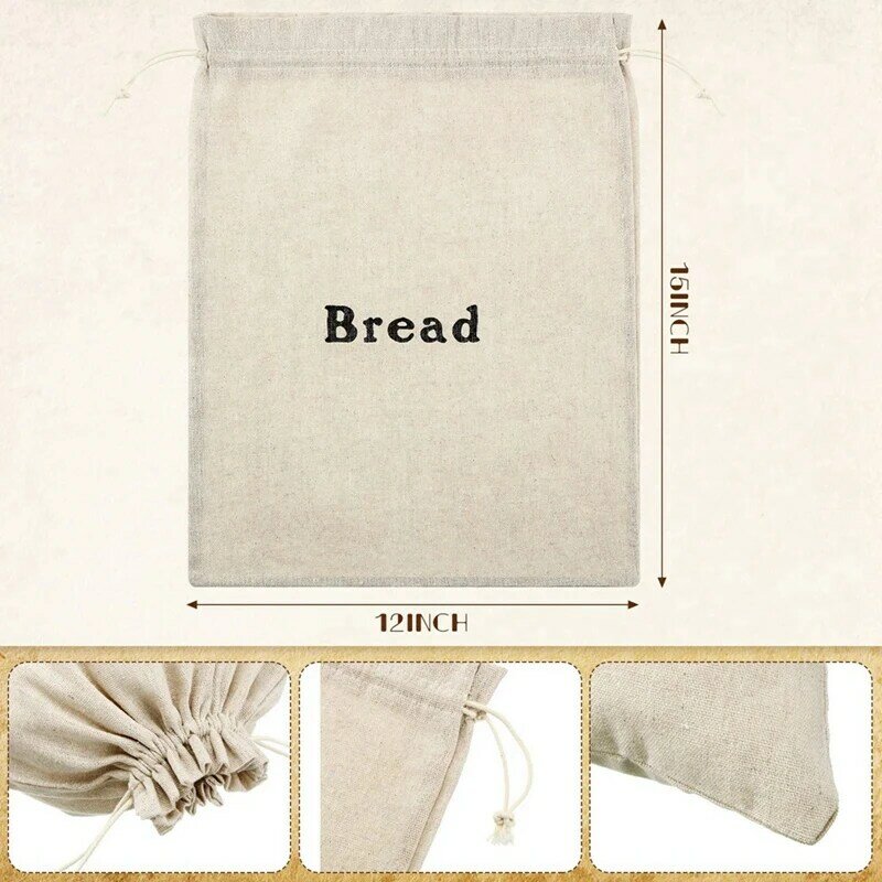 3 Piece Bread Bags Burlap Reusable Drawstring Bread Bags As Shown Unbleached Loaves Pastries Bags Handmade Food Storage