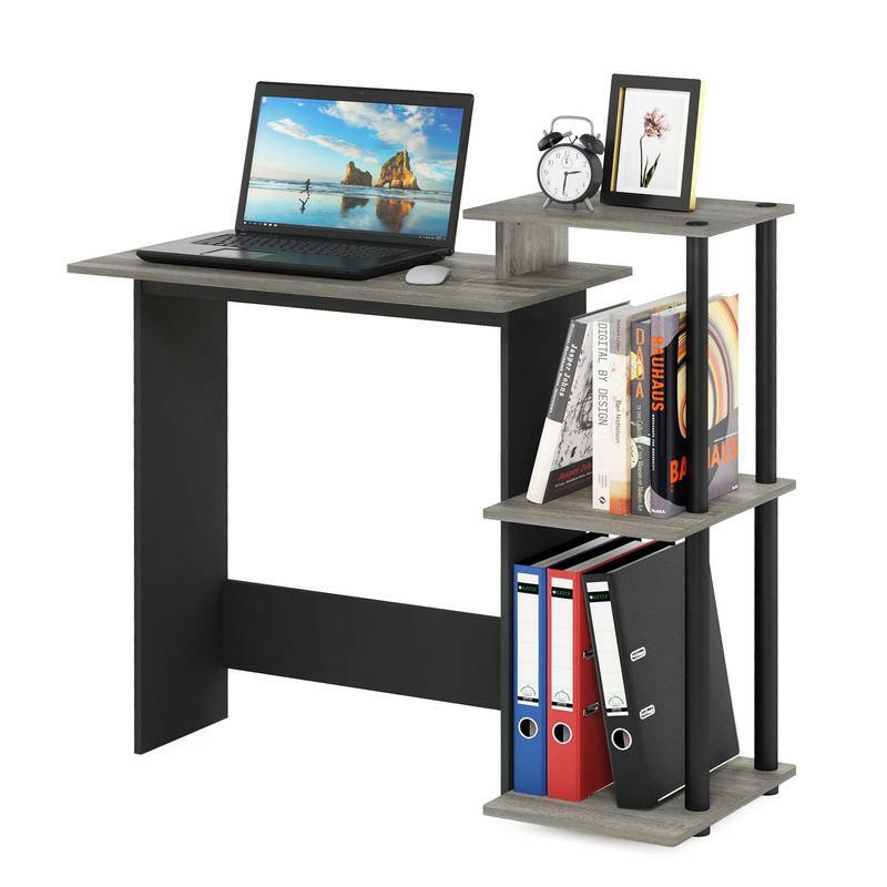 Furinno 3-escritorio de ordenador portátil para el hogar, Notebook eficiente, gris roble/negro