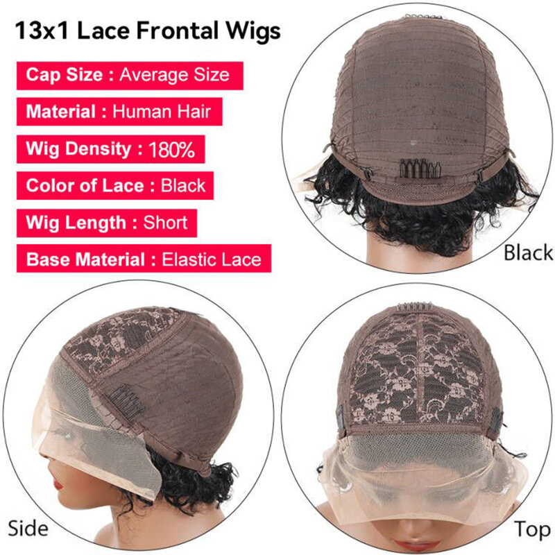 Peluca de cabello humano peruano con corte Pixie para mujeres negras, Pelo Rizado profundo con ondas al agua, 13x1, 18%