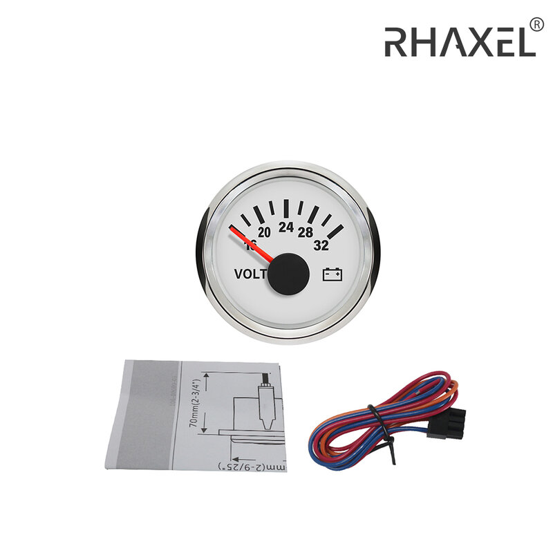RHAXEL pengukur voltase Digital, Voltmeter Digital Universal 52mm (2 ") dengan lampu latar merah 8-32V untuk mobil perahu sepeda motor