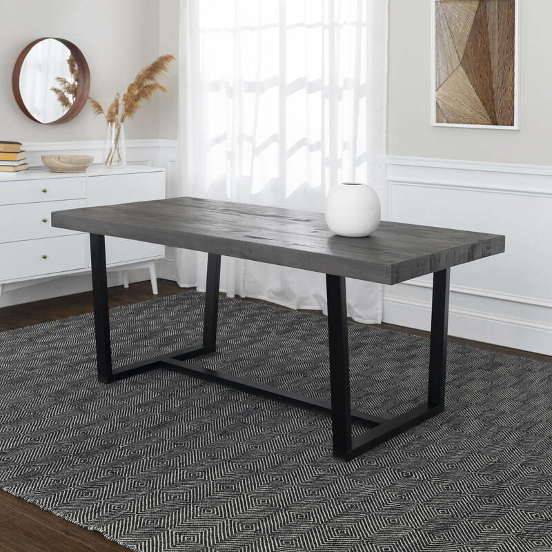 BOUSSAC Woven Paths Rustic Farmhouse Solid Wood Dining Table, Grey