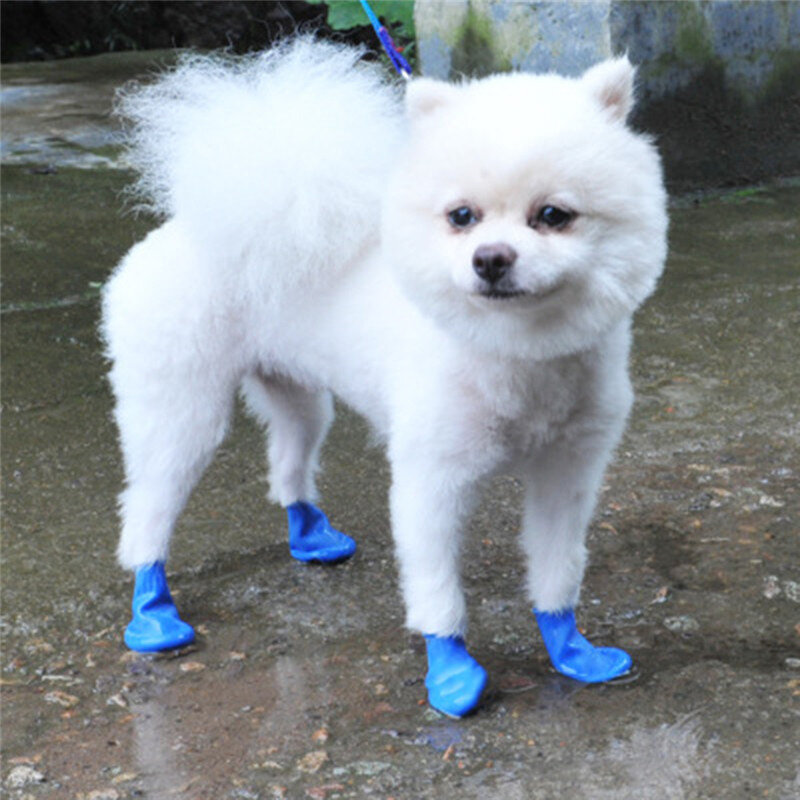 Chaussures de pluie imperméables pour animaux de compagnie, botte en caoutchouc anti-ald pour chien, chat, chaussettes pour petits, moyens et grands chiens, fournitures pour animaux de compagnie, 4 pièces