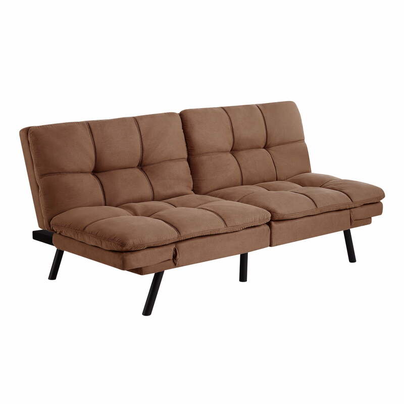 Futón de espuma viscoelástica con reposabrazos ajustables, sofá de sala de estar de tela de gamuza sintética para adultos