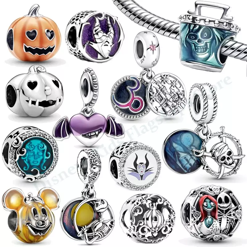 Disney-925 pulseiras de prata pandora pingente para mulheres, acessórios jóias, miçangas, mickey, abóbora, minnie, ponto, original, 100