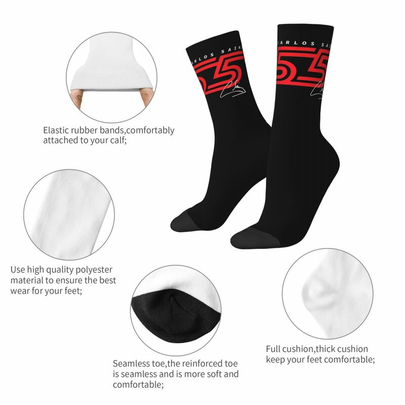 Chaussettes de sport non ald pour hommes et femmes, logo Carlos Sainz 55, design elin, rouge, automne, hiver