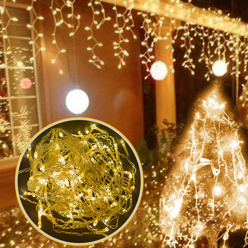 Cortina de luces de copo de nieve de Navidad, cadena de luces de cascada, decoración al aire libre, Hada de caída de 5M, luces Led para jardín, fiesta, vacaciones