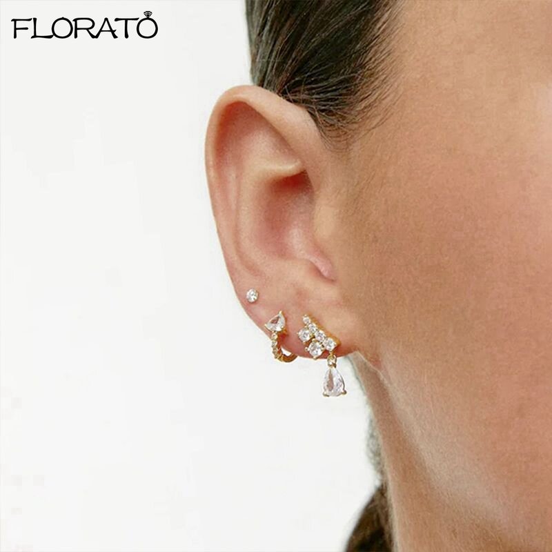 925 Sterling Silver Needle Fashion Droplet Pendant Small Earrings Multicolor Zircon Stud Earrings for Women New Piercing Jewelry