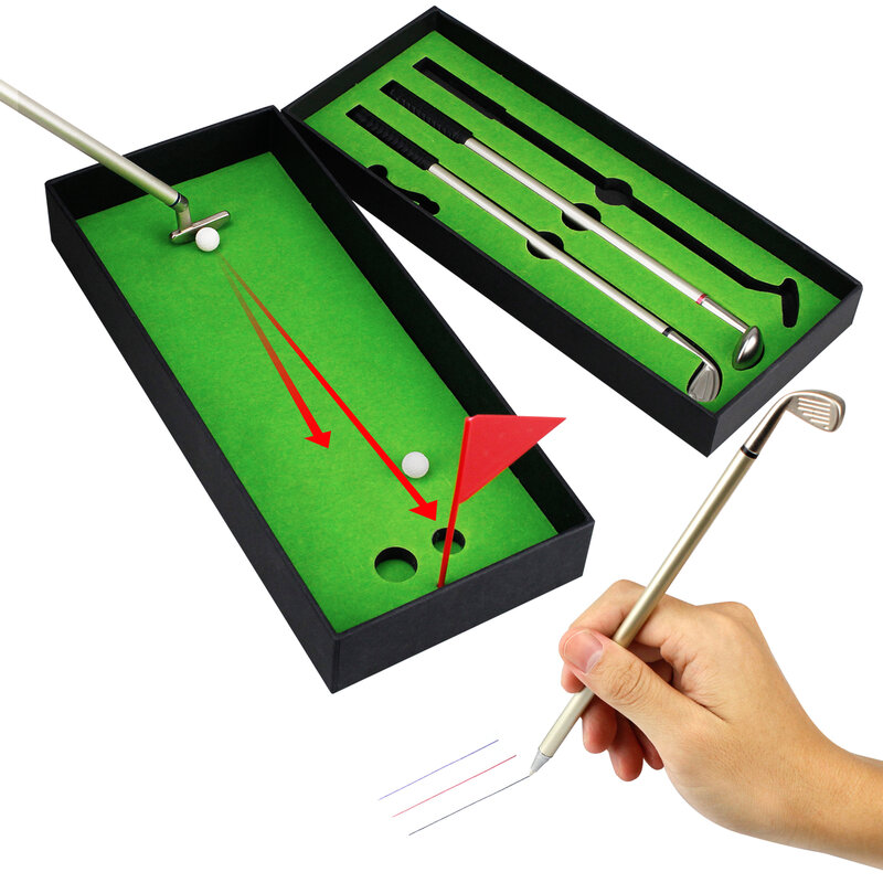 Juego de bolígrafos de Golf para escritorio, Mini bolígrafo de Golf de escritorio, incluye Putter de Golf, 3 palos, bolas, bandera, juegos de escritorio, suministros de escritura creativos