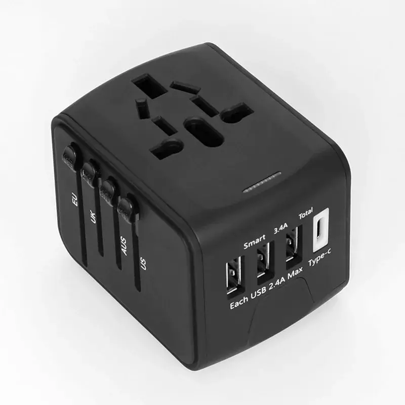 Universal International Travel Adapter Socket with 6.3A 4 USB and Type-c Wall Charger for UK/EU/AU