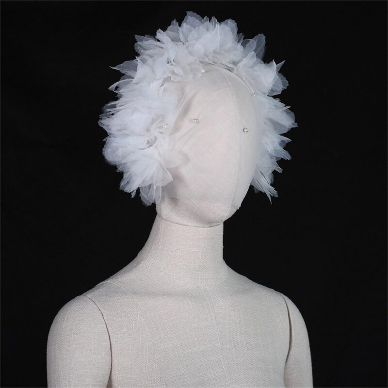 Bridal Veil Hair Hoop 3D Flower for Bachelorette Party Head Covering Scarf