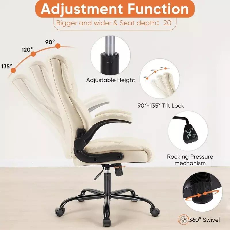 Computer Gaming Chair, Ergonomic Office Chair High Back Heavy Duty Task Desk Chair with Flip-up Arms, PU Leather