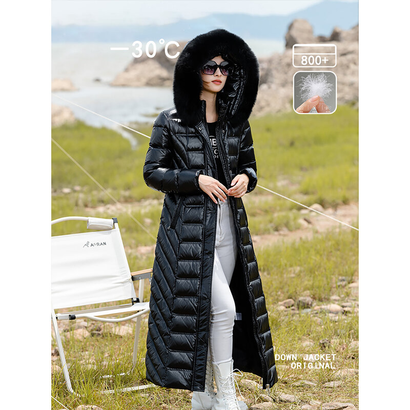 Oversized S-4XL Winter Down Jackets Women Thick Warm Duck Down Parkas Long Slim Coats Women Fashion Real Fur Collar Hooded Coat