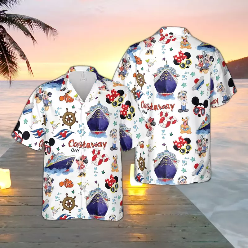 Гавайская рубашка с коротким рукавом и принтом круиза, для мужчин и женщин