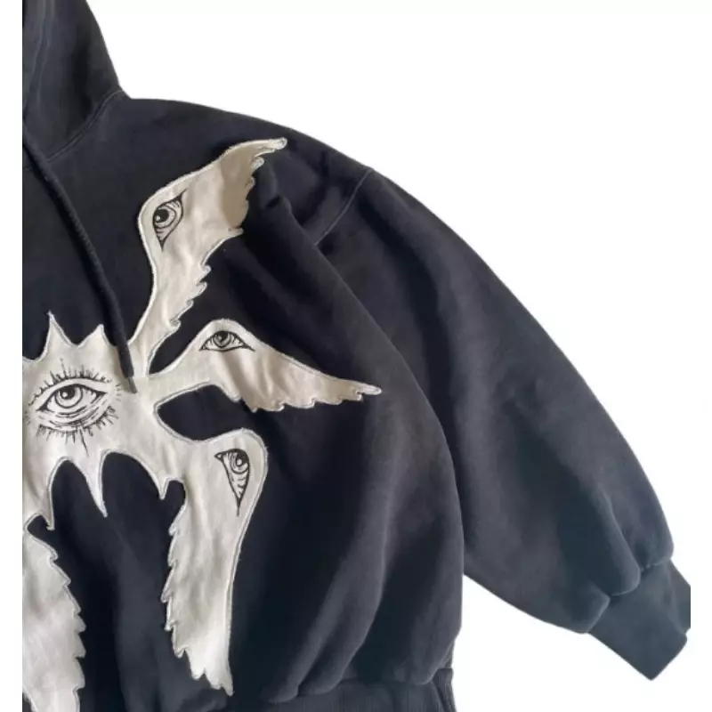 American Y2K vintage hoodies gothic pattern zip up hoodie winter womens mens hip hop long sleeve coats loose hooded sweatshirt