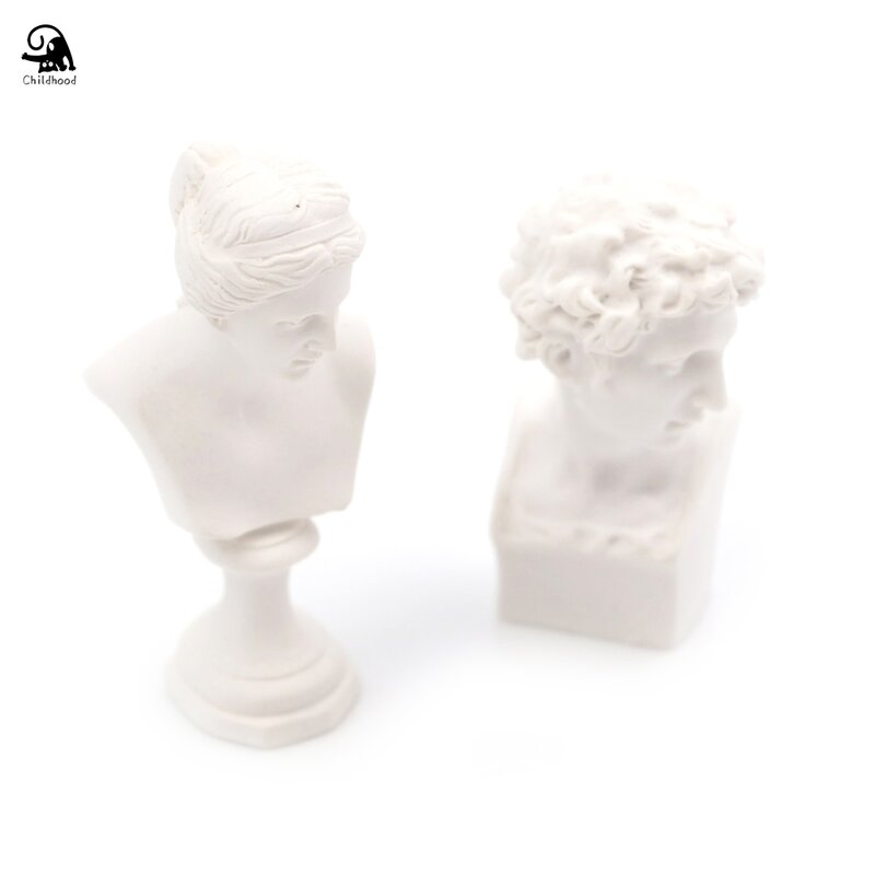 Estátua em miniatura de resina branca para crianças, escultura Venus David Bust, brinquedos para crianças, simulação de mobília de Dollhouse 1/12