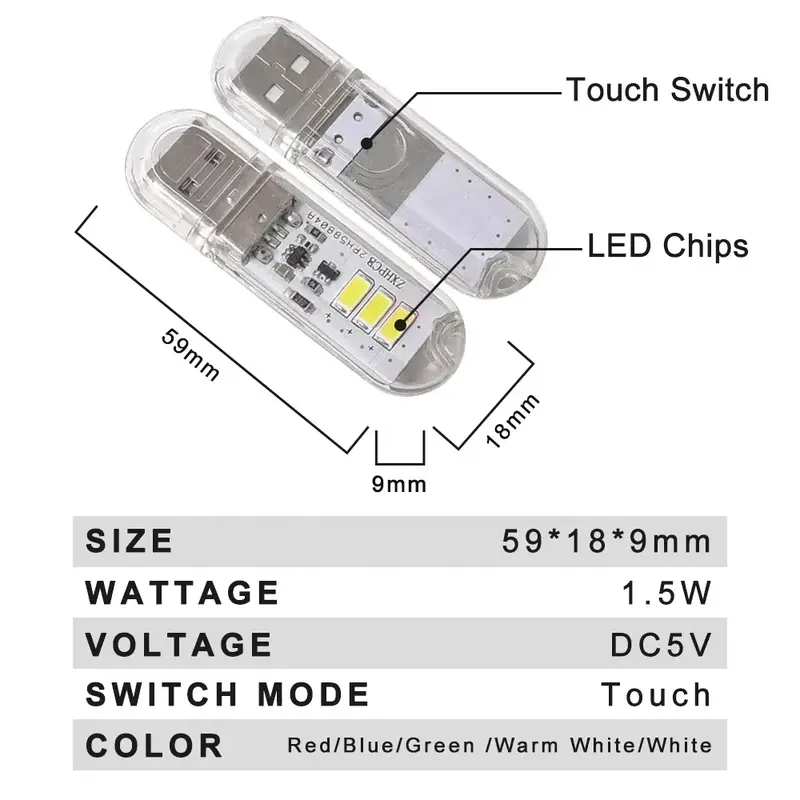 Mini lampe LED USB portable avec interrupteur tactile, veilleuses flexibles, lampe de lecture de bureau, rouge, bleu, vert, blanc, DC 5V, 1.5W