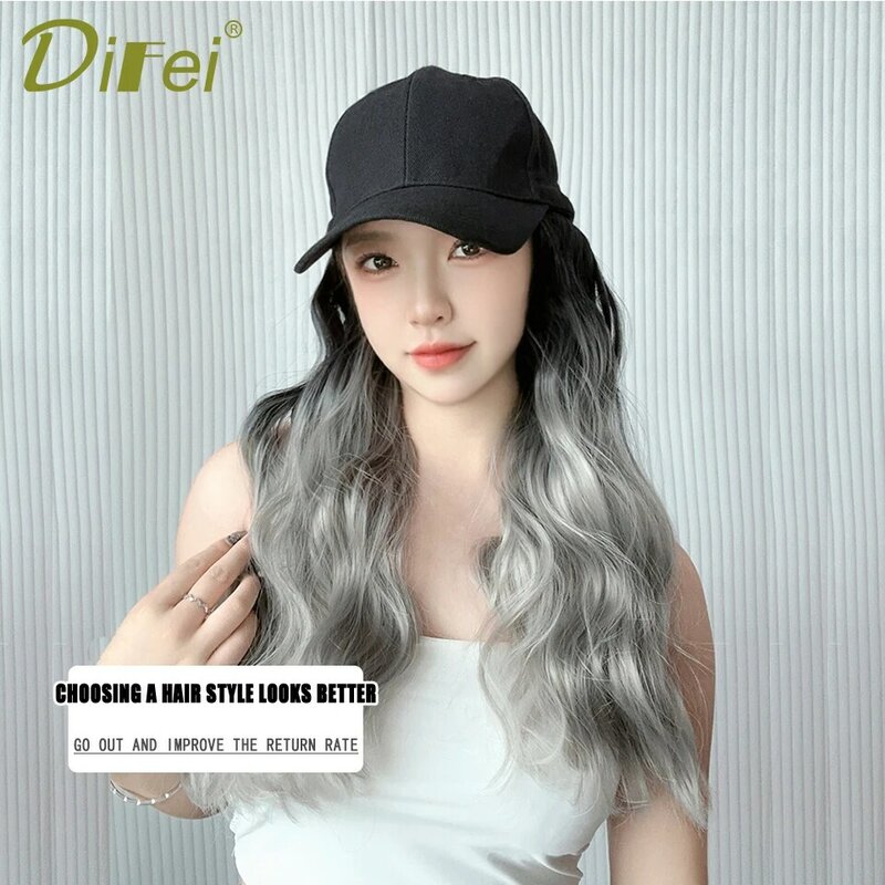 Synthetic Wig Hat Wig Female Highlights Long Curly Hair Full Head Fashion Joker Duck Tongue Baseball Wig Hat