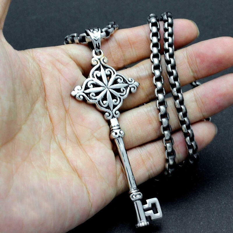Men's vintage necklace, key stainless steel jewelry, hip-hop cycling necklace