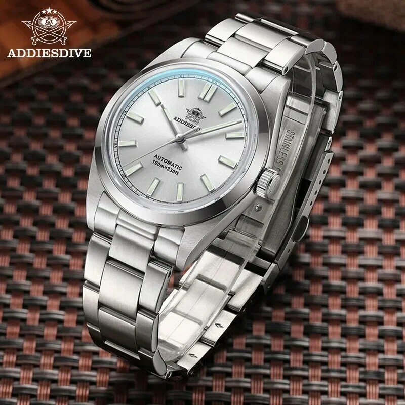 ADDIESDIVE 36mm modny automatyczny zegarek męski PT5000 szafirowe szkło zegarki mechaniczne 10Bar Super niebieski do nurkowania świecący AD2028