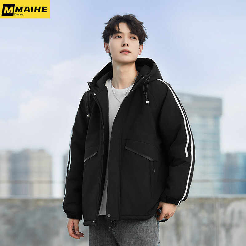 Зимняя мужская куртка большого размера 9XL, Корейская брендовая теплая парка, молодежная нейтральная уличная куртка в стиле хип-хоп с капюшоном и хлопковой подкладкой