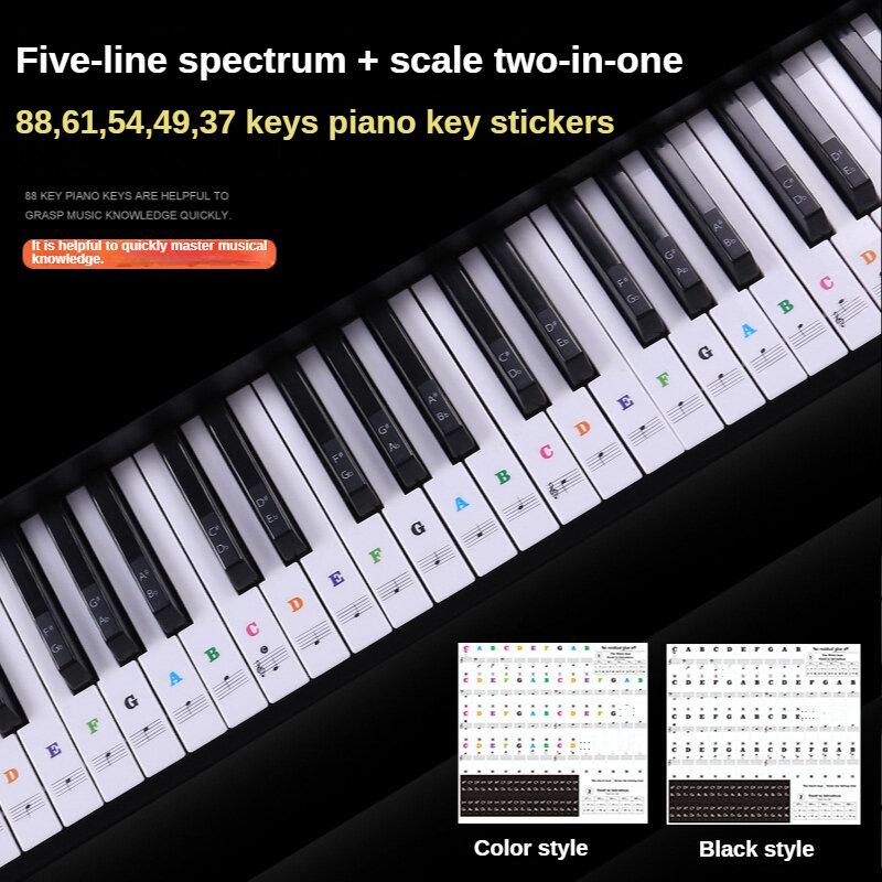 49/54/61/88 adesivi per tastiera per pianoforte trasparente a colori tastiera elettronica chiave per pianoforte Stave Note Sticker Symbol per tasti bianchi