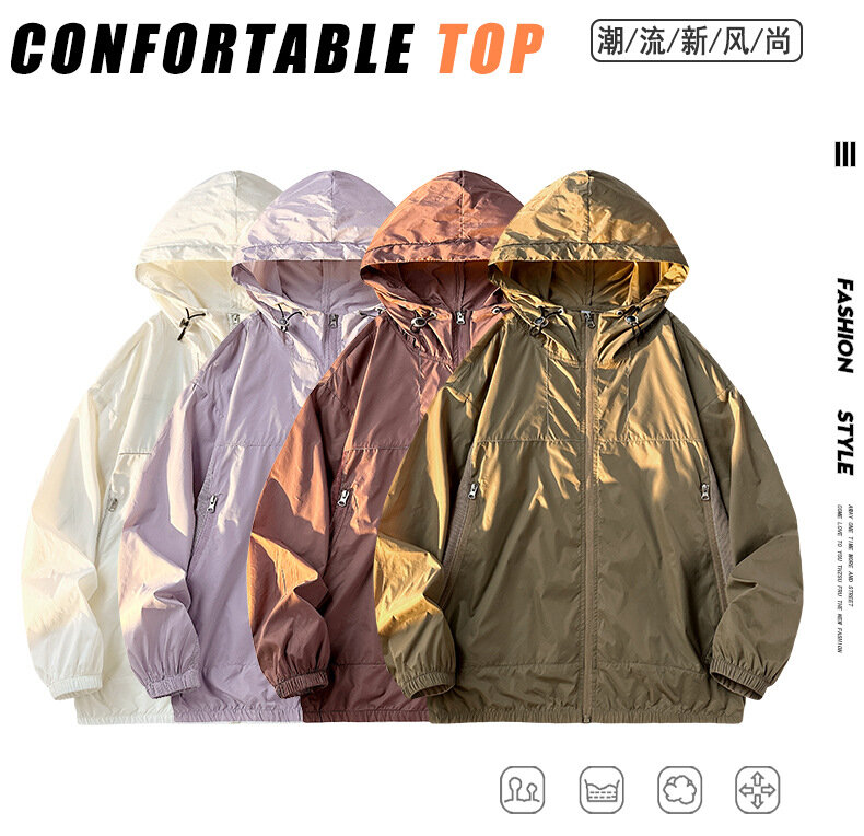 Summer Hooded Jacket Men Sun UV Protection Clothing Fishing Hunting Clothes Waterproof Quick Dry Skin Windbreaker Loose Fitting
