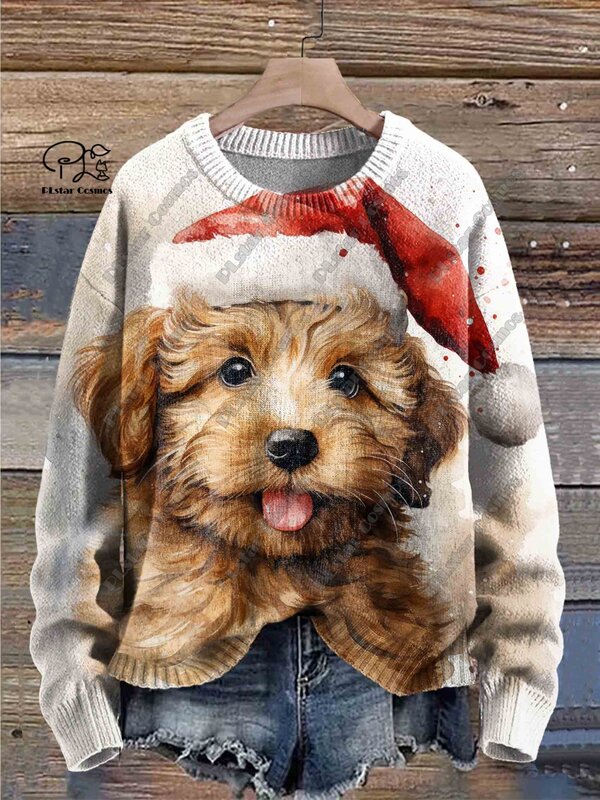 PLstar Cosmos new 3D printed animal series cute funny dog pattern ugly sweater winter street casual unisex G-2