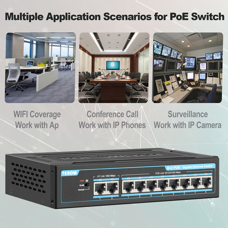 Gigabit-Switch Poe 10 Port 1000 MBit/s schneller Ethernet-Poe-Switch im Netzteil Smart Network Switch für IP-Kamera Wireless AP