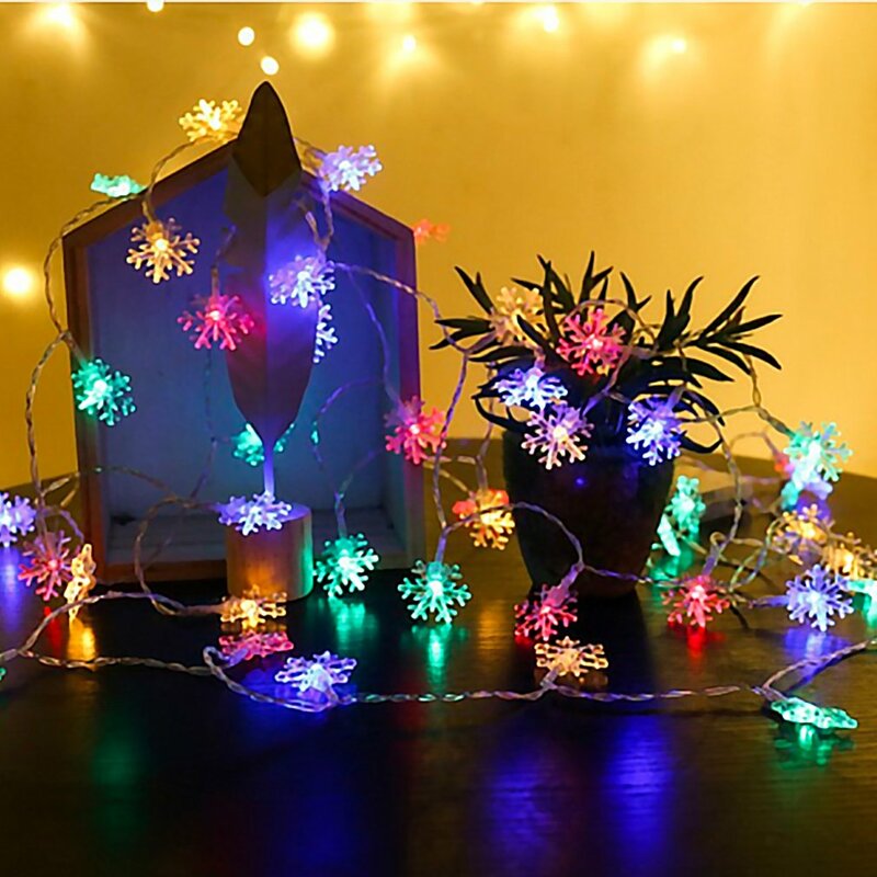 3M/6M 20/40 LED Light String Christmas Snowflake Hanging Ornament Indoor Outdoor Party Warm Decoration String Lamp