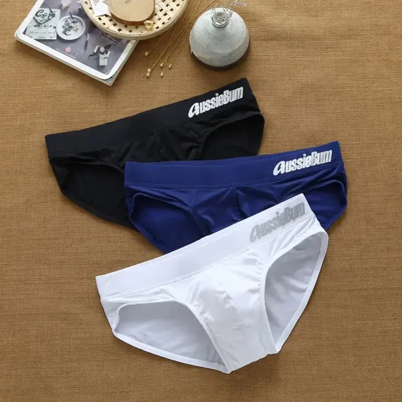 Aussiebum Men's Briefs Milk Silk Low Waist Elastic U Raised Pouch Close Fitting Three-dimensional Comfortable Underpants