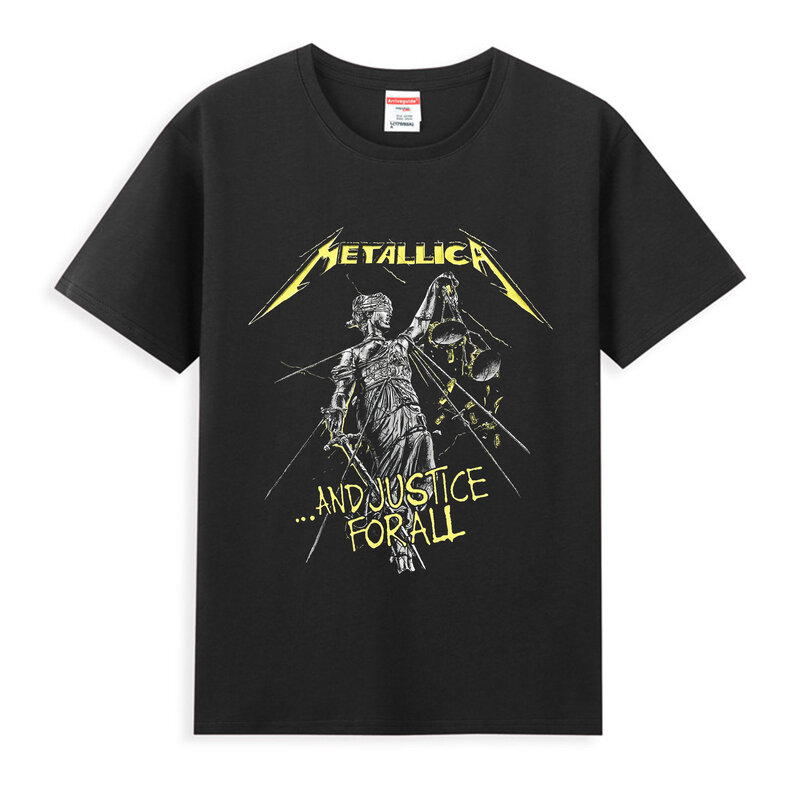 T-shirt gráfica masculina 2024 Justice for All Casual, Streetwear de grandes dimensões, respirável e confortável, Metallicat, S-3XL