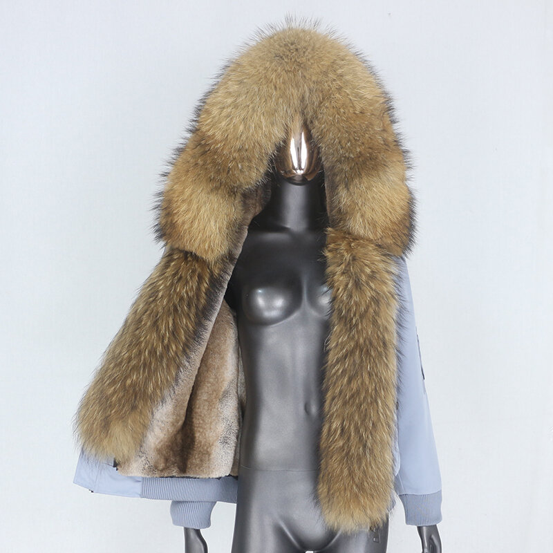 Furiyaly 2023 wodoodporny Bomber płaszcz z kapturem lis naturalny kołnierz z futra szopa kaptur kurtka zimowa damska zdejmowana odzież wierzchnia gruba