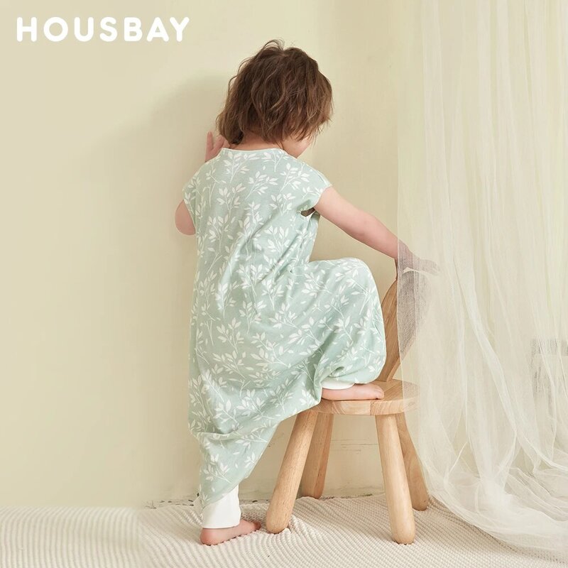 1〜6歳の子供用寝袋,軽くて通気性のある綿100% のノースリーブ,新鮮な草のプリントデザイン