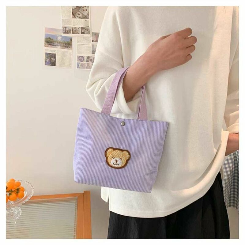 Bolso de mano de pana de Color sólido para niñas, bolso informal de oso, bolso de hombro coreano lindo