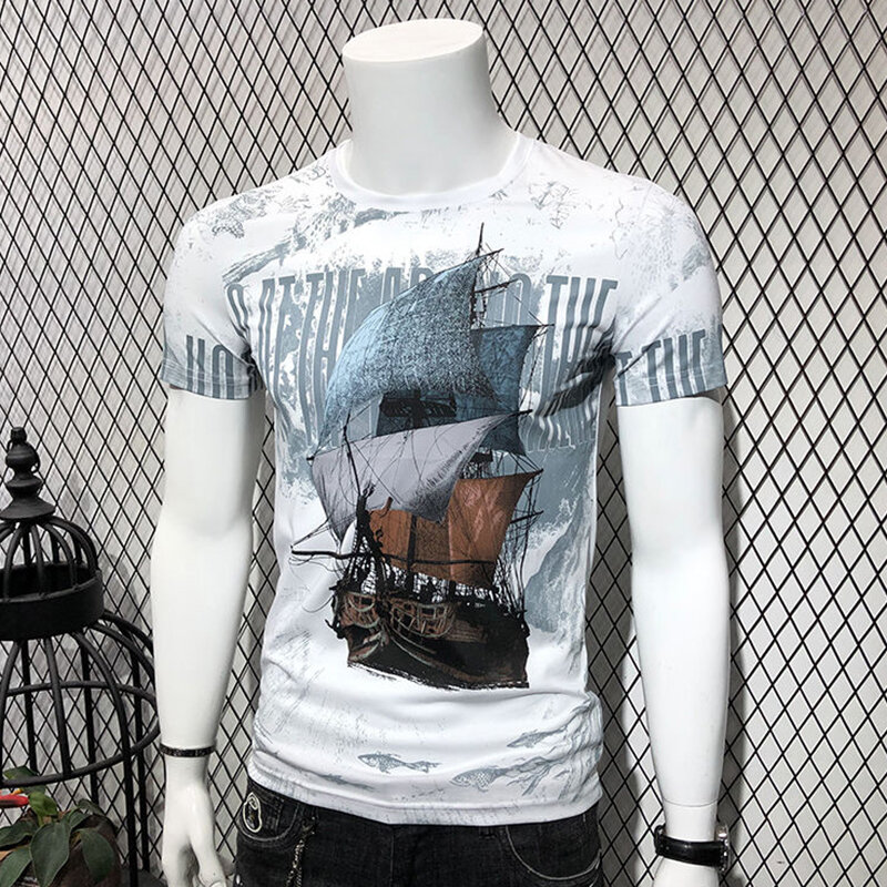 T-Shirt Imprimé Peint à la Main pour Homme, Vêtement Décontracté, Pullover Respirant, Assressentiavec Tout, Nouvelle Collection Été 2024
