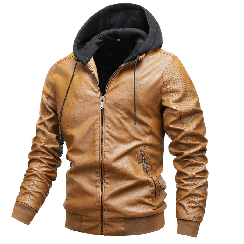 Jaquetas de couro quentes masculinas, jaquetas masculinas magras, casaco removível com capuz, jaqueta PU de motocicleta, roupas de inverno, MY505, 2023