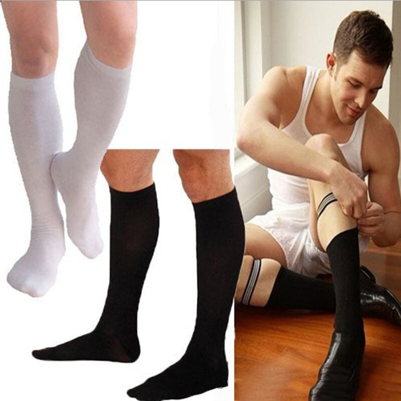 Calzini da uomo in velluto da lavoro da uomo estivi da uomo Ultra sottili alti elastici lisci sopra il polpaccio calzini da lavoro regali calzini lunghi da uomo