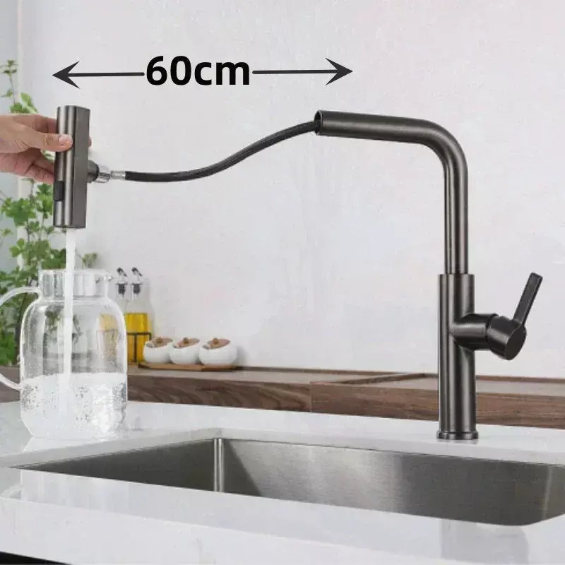 3-Mode Handle Pull Stainless Steel Kitchen Faucets Single Hole Deck Mounted Waterfall Stream Sprayer Sink Tap Cold and Hot Mixer