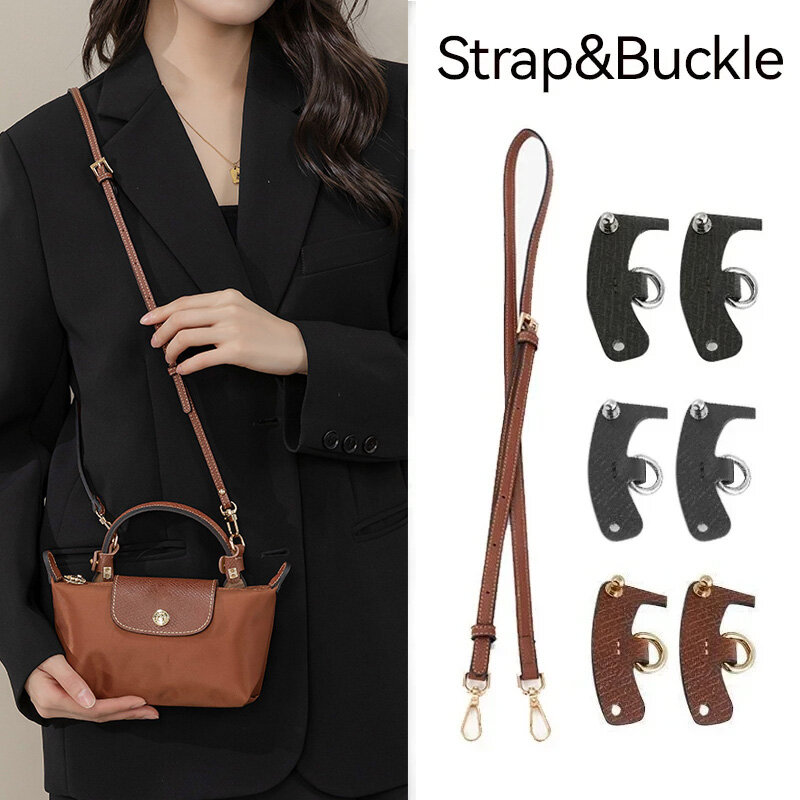 1 Set tali tas untuk Mini Longchamp, 1 Set tali bahu kulit asli, aksesori tas selempang transformasi