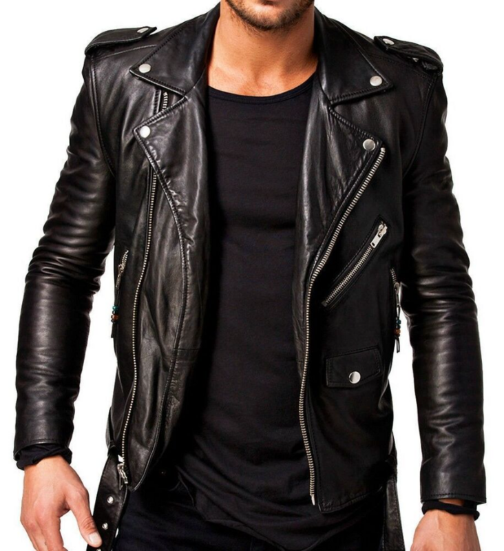 Мужская куртка из натуральной кожи, черная облегающая Байкерская кожаная куртка из натуральной кожи в европейском и американском стиле