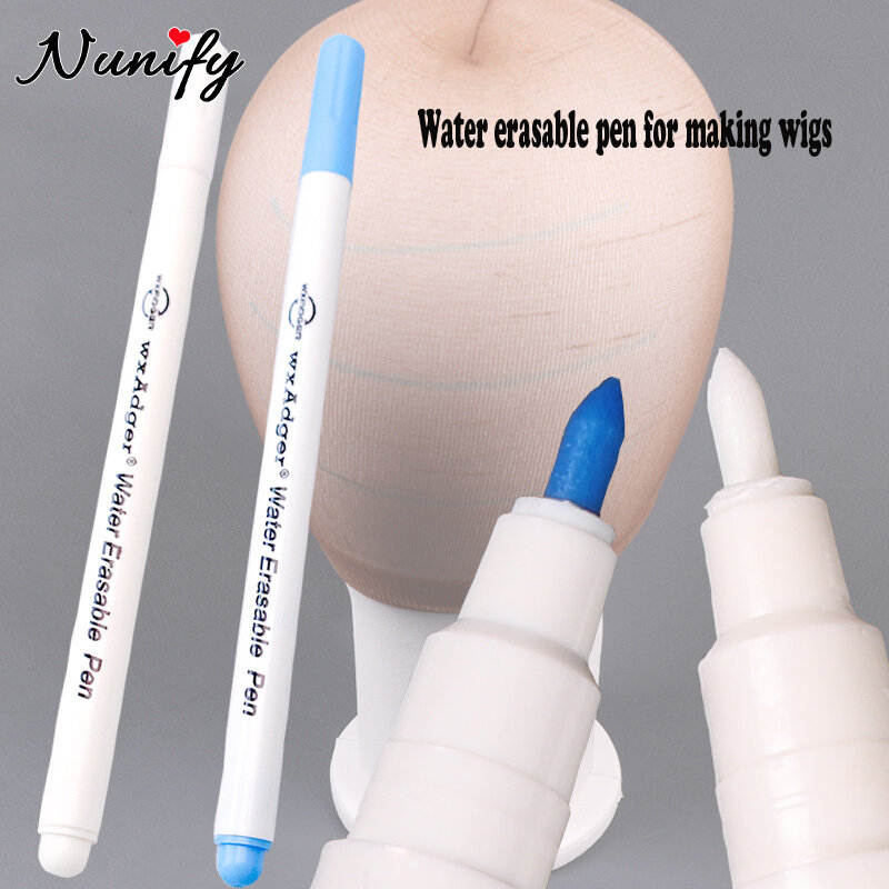 Nunify-bolígrafos borrables de agua para piezas, accesorios de costura para peluca, marcadores de agua, herramientas para hacer pelucas de Color azul y blanco, 1 unidad