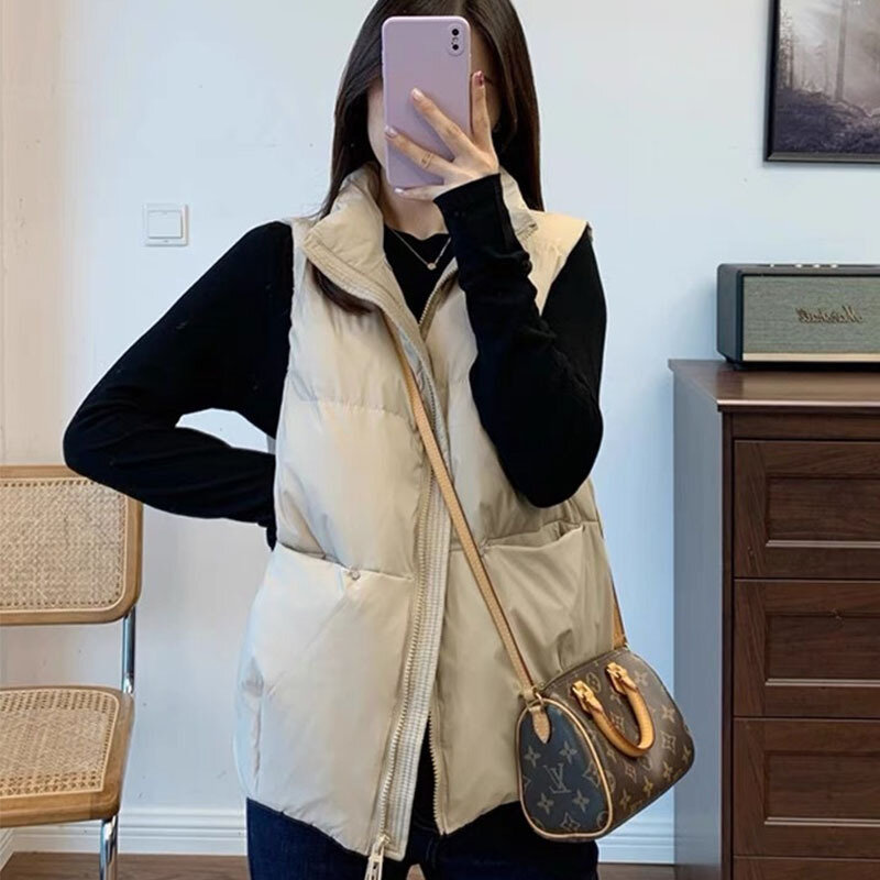 Rompi Dalaman tanpa lengan wanita, atasan kantor Fashion ramping Korea wanita Slim Fit putih hangat 2023