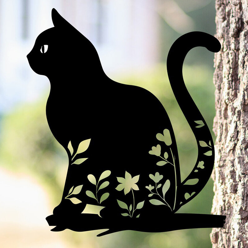 Metal Black Cat Garden Stakes Decoration Cute Cat Garden Decorative Outdoor Statues For Cat Lovers Yard Garden
