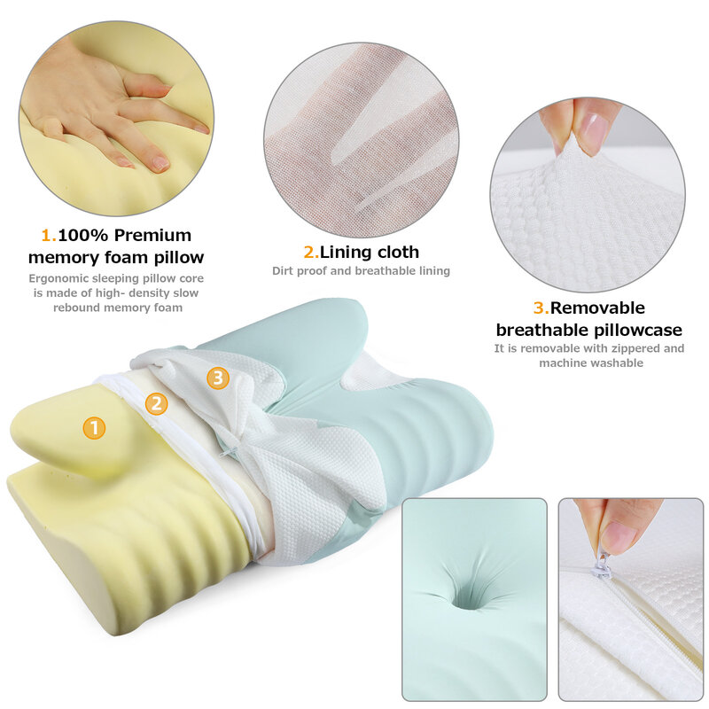 Almofada de espuma ortopédica, rebote lento, travesseiro em forma de borboleta para dor no pescoço, macio, relaxe, cervical, pescoço, maca