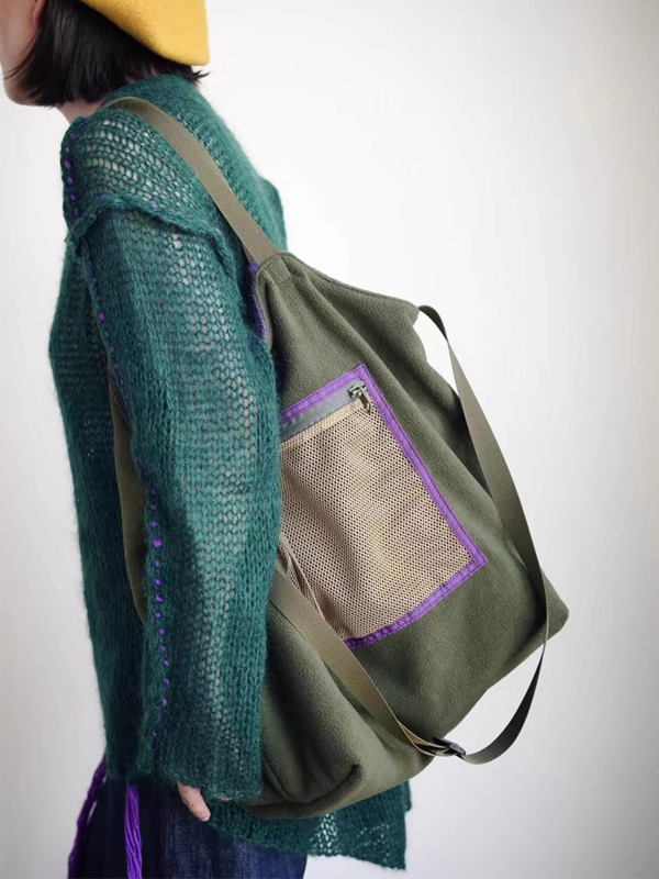حقيبة كتف كروس بودي كورية مرقعة للنساء ، جيب متعدد ، حقيبة يد بسعة كبيرة ، مصمم