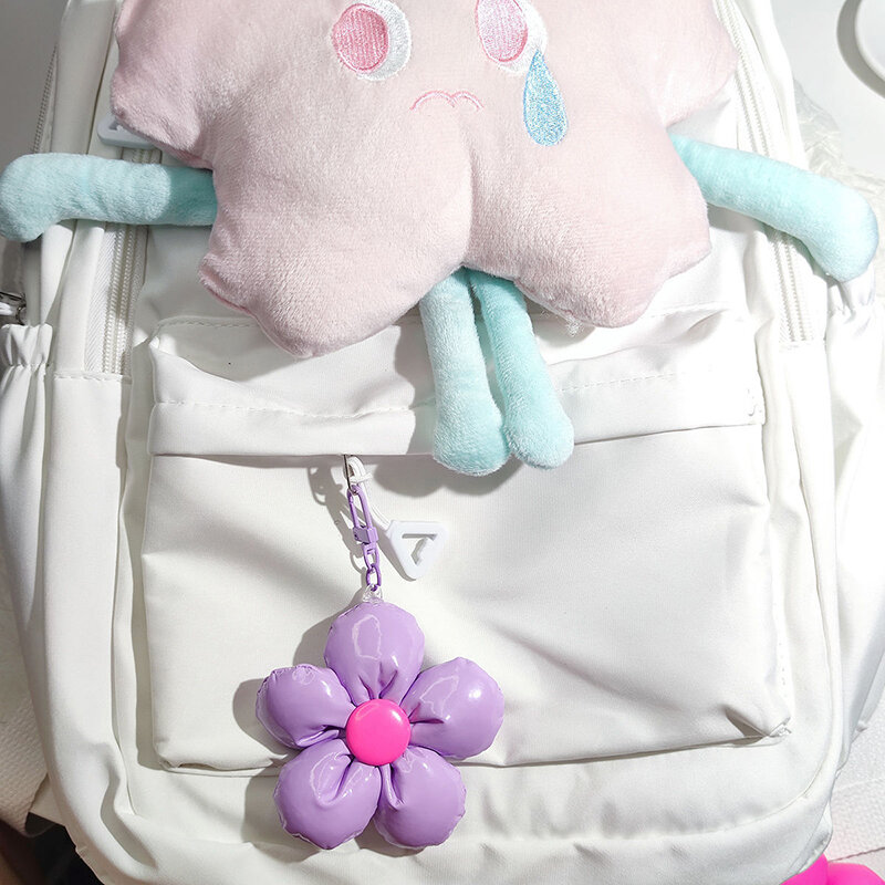Cute PU Leather Flower Keychain Sweet Floral Keyring Car Key Chains Girls School Bag Pendant Backpack Decoration