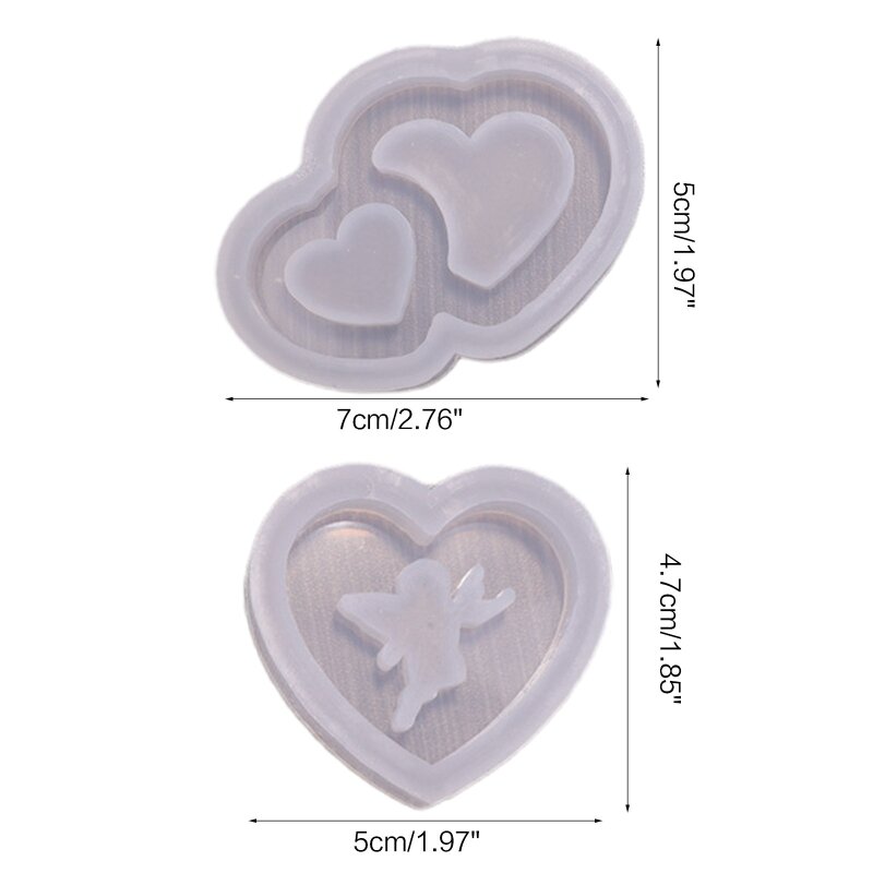 Shiny Glossy Geometry Double Love Angel Silicone Epoxy Resin Mold DIY Keychain Pendant Jewelry for Bag Decorations Craft