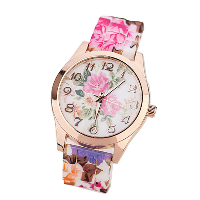 Montre-bracelet à quartz en silicone imprimé de fleurs pour femmes et filles, montres-bracelets décontractées, mode, 2023